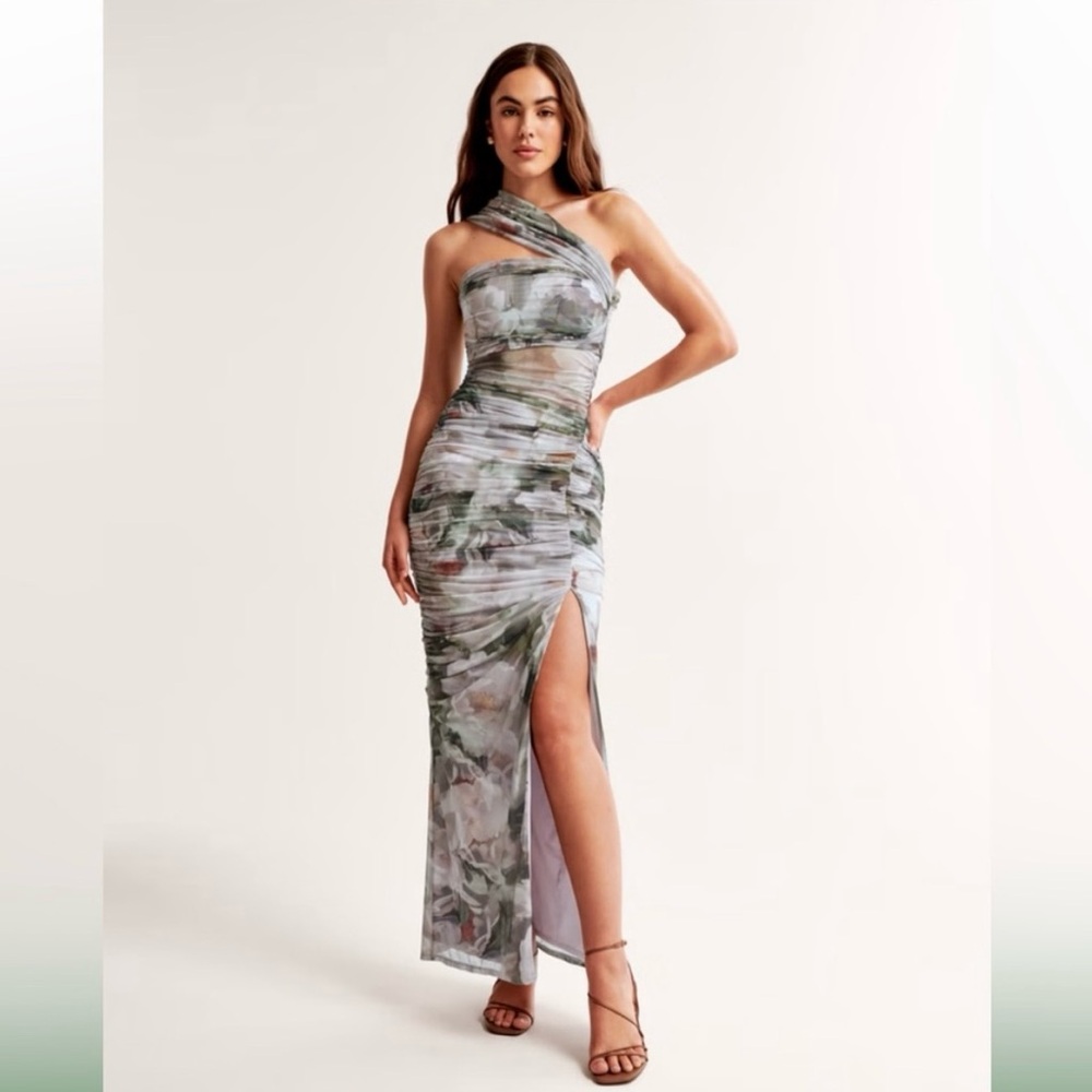 Abercrombie & Fitch Gray One Shoulder Slit Dress